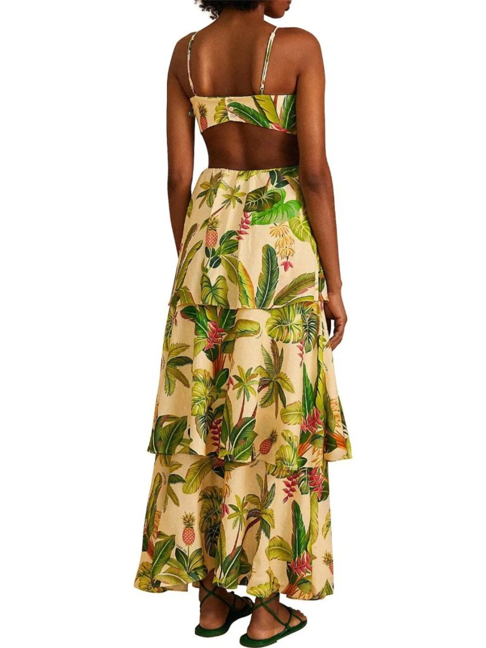 FARM RIO Fruit Forest Open-Back Floral Print Linen Blend Maxi Dress, SIZE MED - Picture 3 of 4